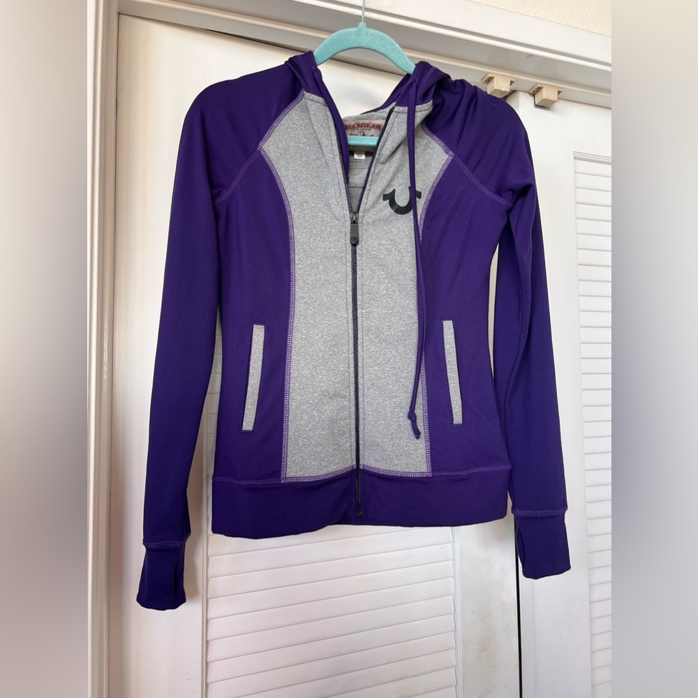 True Religion Women's Sequin Logo Performance Activewear Full Zip Hoodie